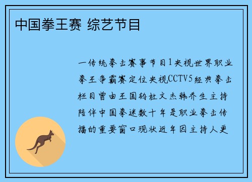 中国拳王赛 综艺节目